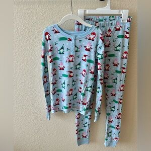 Gymboree Light Blue Pajama Set with Santa Gnome and Tree Print
